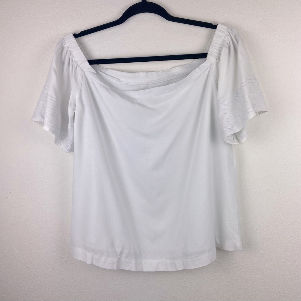 NWT Clarte Women's Shirt Chantell White Embroidered Off Shoulder‎ Size L